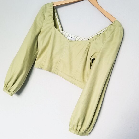 Babaton Aritzia Hadwyn Sweetheart Cropped Smocked Blouse Top Pistachio Green XS - Picture 7 of 14